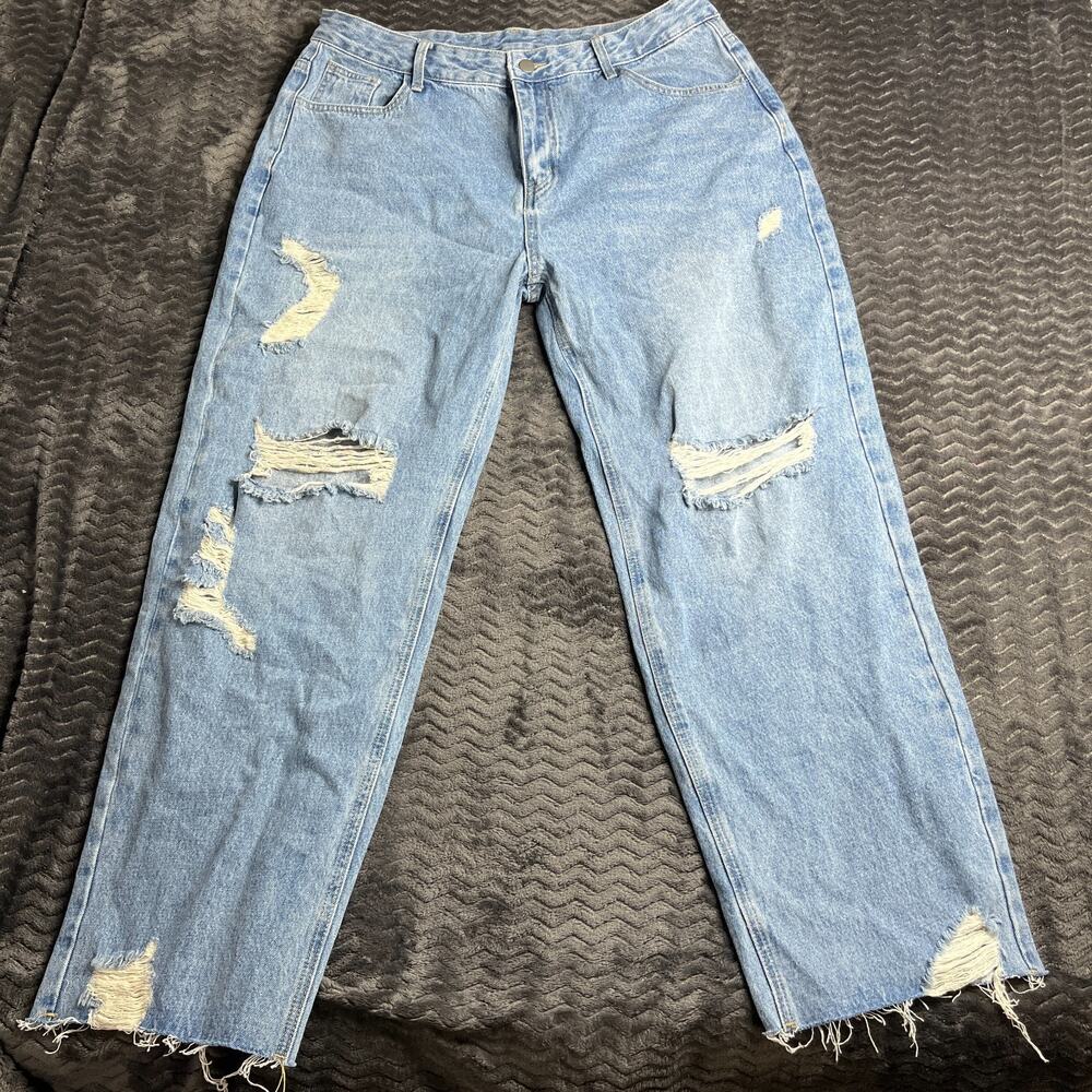 Genleck Light Wash Destroyed Ripped mom cut Jeans size 2XL